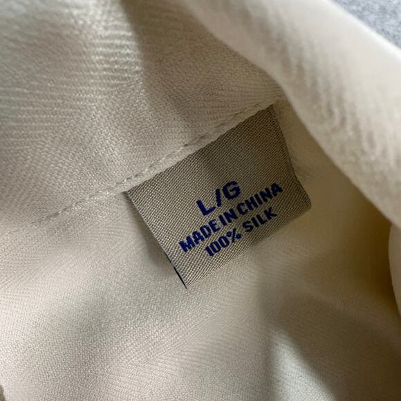 Tommy Bahama 100% Silk Camp Shirt Men L Cream Tropical Floral Jacquard Button Up - Picture 10 of 13